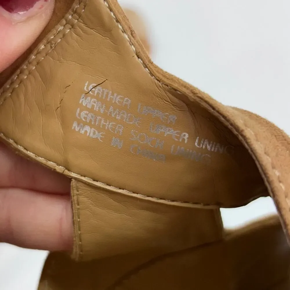 Earth Shoes Leather Wedge Sandal 10D 10 WIDE Tan Brown Ankle Strap Platform